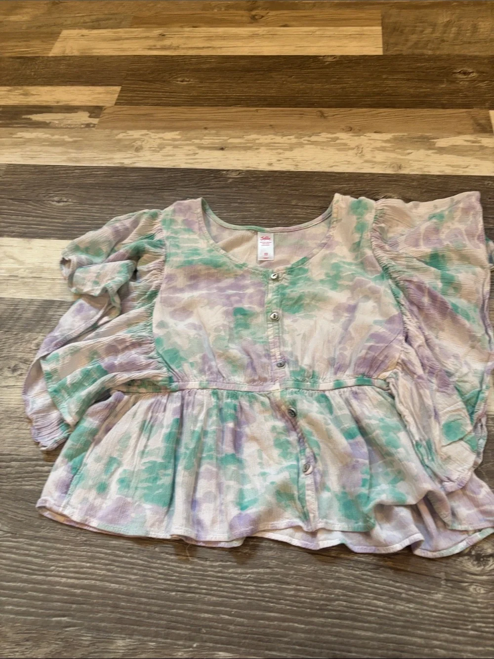Justice Girls 3-Piece Outfit Bundle – Pink Long Sleeve, Tie-Dye Blouse & shorts